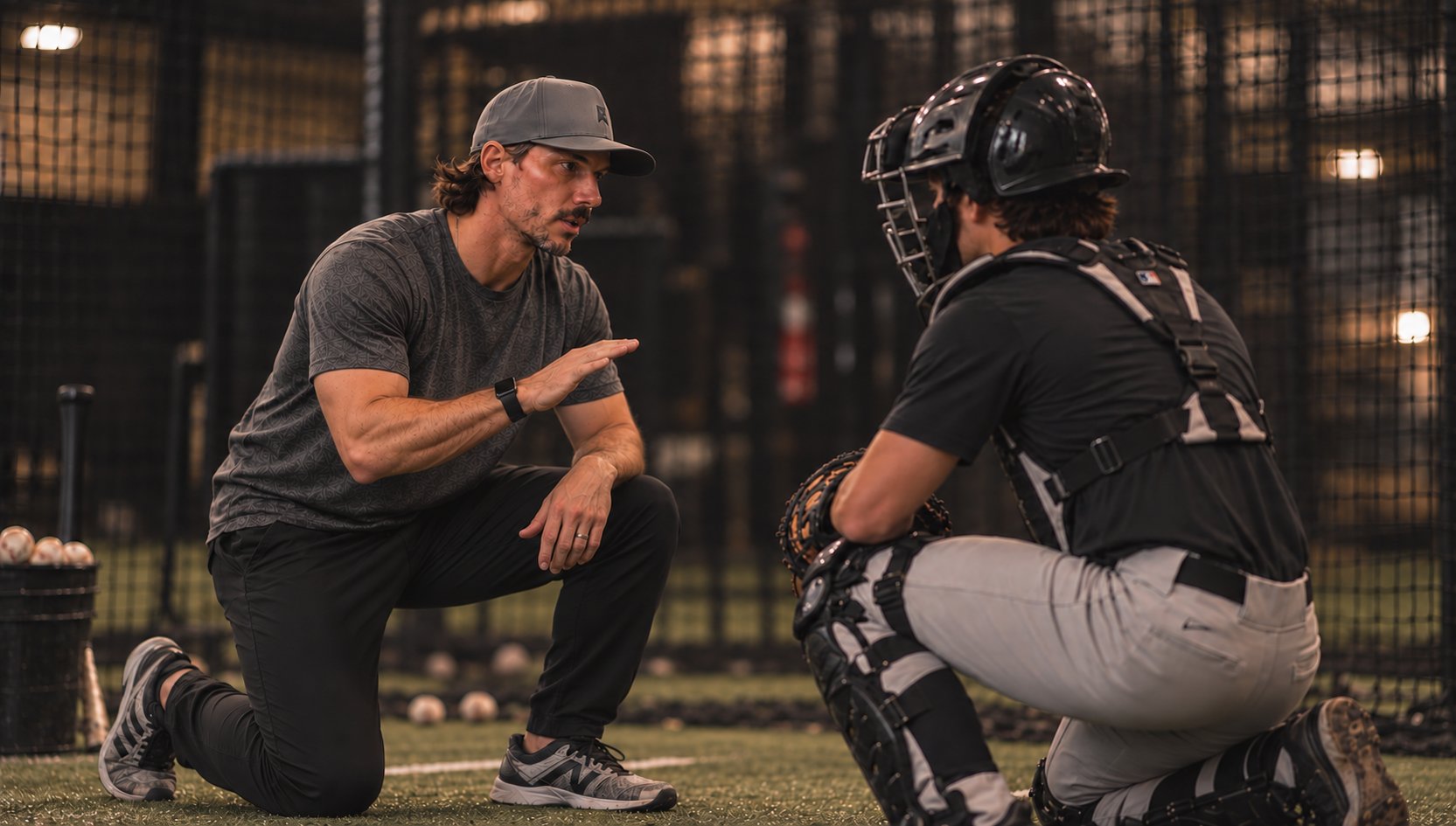 Justin working with a youth catcher on receiving position